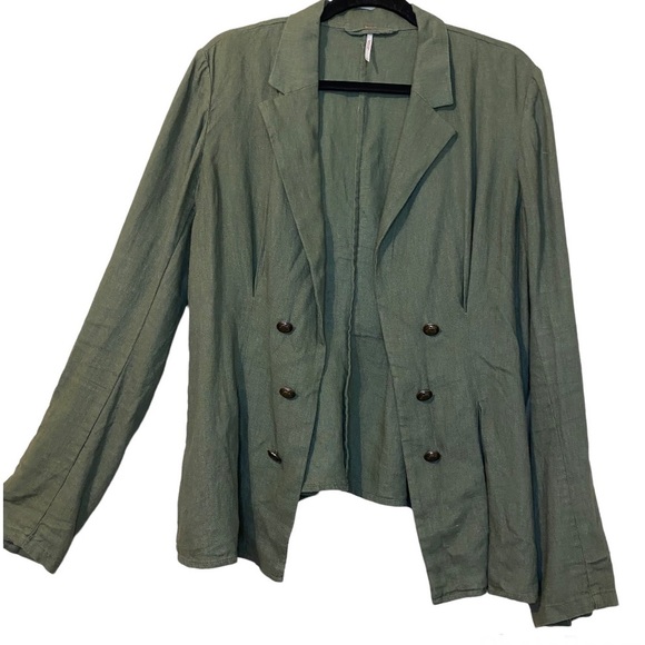 Free People Linen Blend Military Style Blazer Olive Green - Picture 2 of 10